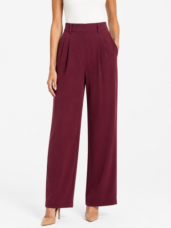 Jason Wu Pants - Jason Wu Pleated Wide Leg Trouser Pants Burgundy High Rise Career XS